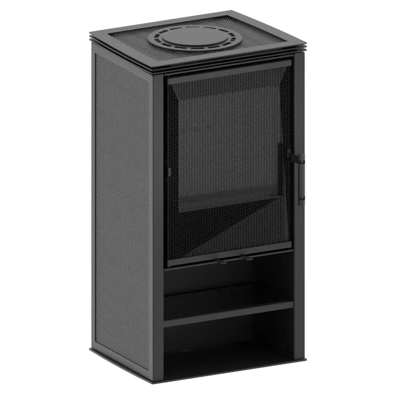 Der LUPO S LOFT FREESTANDING FIREPLACE ist ein schwarzer, rechteckiger, freistehender Holzofen mit einer Fronttür aus Drahtgeflecht, einer oberen Lüftungsöffnung und zwei offenen Ablagen darunter. Der LUPO S LOFT FREESTANDING FIREPLACE ist ein schwarzer, rechteckiger, freistehender Holzofen mit einer Fronttür aus Drahtgeflecht, einer oberen Lüftungsöffnung und zwei offenen Ablagen darunter.