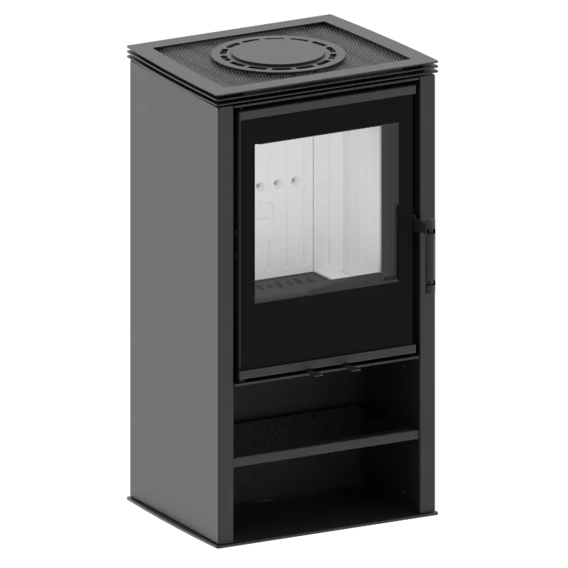Der LUPO S LOFT FREESTANDING FIREPLACE ist ein schwarzer, rechteckiger Holzofen mit Glastür und Griff auf der rechten Seite, offenem Stauraum im unteren Bereich, flacher Oberseite mit rundem Abzug und modernem Loft-Design. Der LUPO S LOFT FREESTANDING FIREPLACE ist ein schwarzer, rechteckiger Holzofen mit Glastür und Griff auf der rechten Seite, offenem Stauraum im unteren Bereich, flacher Oberseite mit rundem Abzug und modernem Loft-Design.